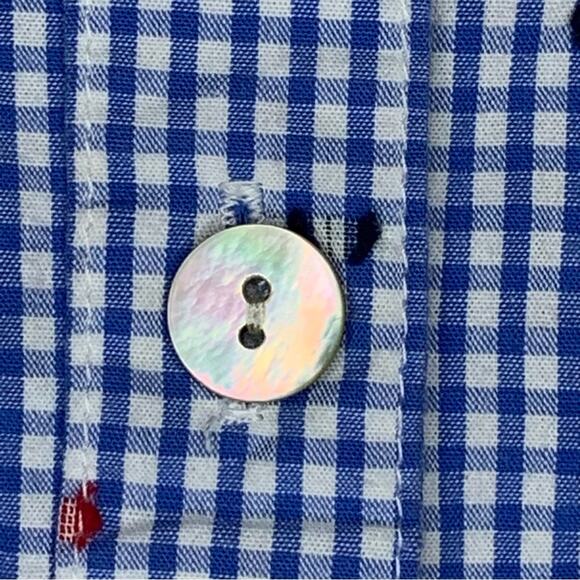Ruby Rd. Button Down Shirt Petite Large Blue White Checkered Roll Tab Sleeves - Picture 10 of 13